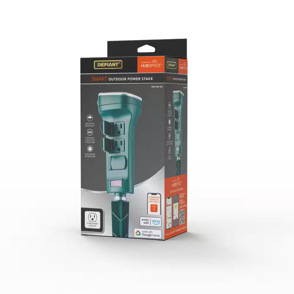 Defiant Smart Outdoor 4 ft. 6-Outlet Power Stake Timer Powered by Hubspace