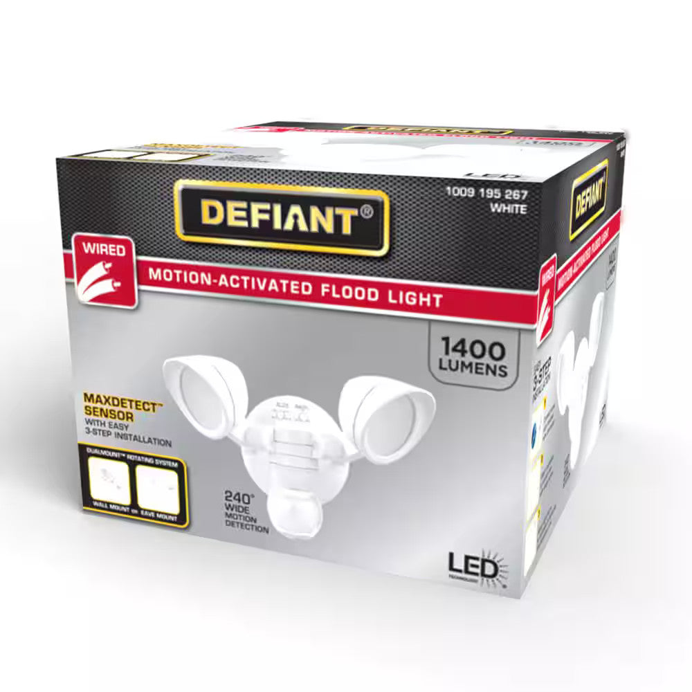 Defiant MaxDetect 240° White Motion Sensing Wired Outdoor LED 2-Head Flood Light