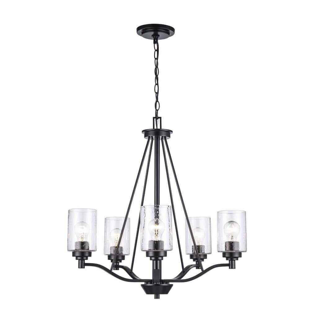 Bel Air Lighting Simi Black Chandelier Light Fixture w/ Seeded Glass Shades