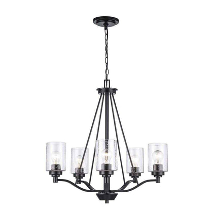 Bel Air Lighting Simi Black Chandelier Light Fixture w/ Seeded Glass Shades