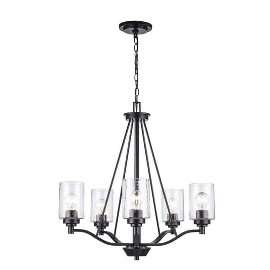 Bel Air Lighting Simi Black Chandelier Light Fixture w/ Seeded Glass Shades