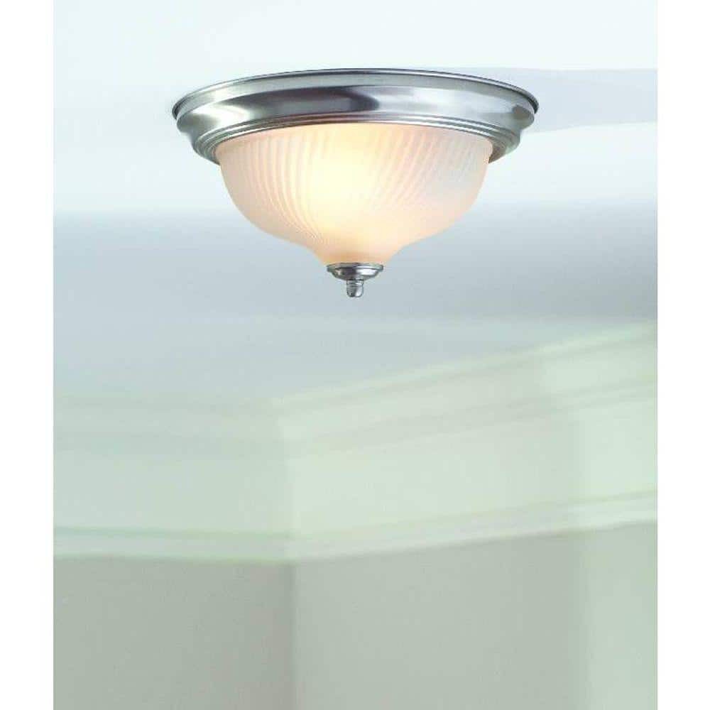*2-PACK* Hampton Bay 11" 2-Light Brushed Nickel Flush Mount Frosted Glass Shade