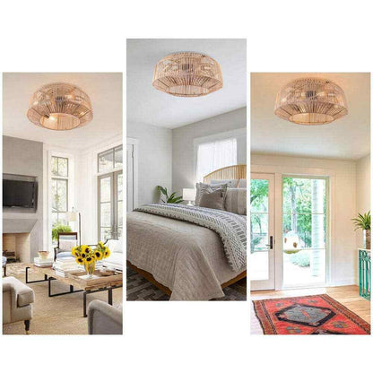 18.9 in. Brown Rattan Caged Bladeless Ceiling Fan w/ Reversible Motor & Remote 