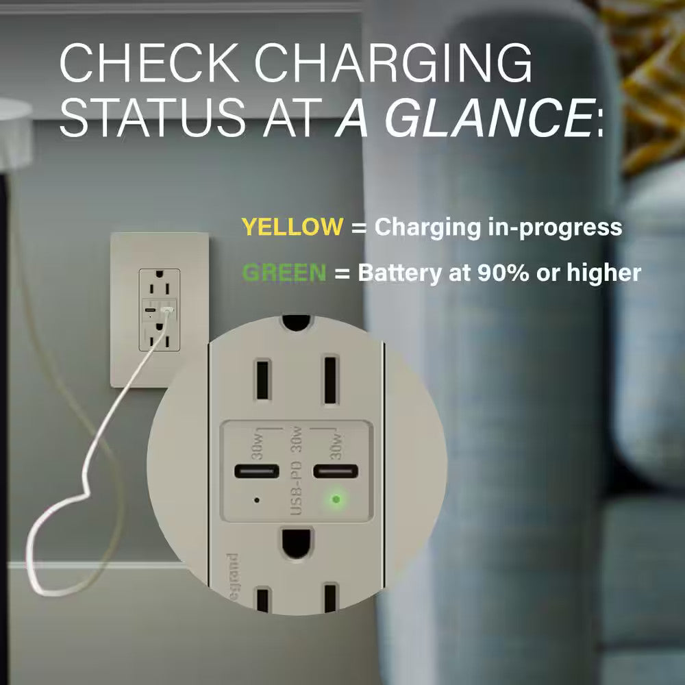 15A 125V Tamper-Resistant Duplex Outlet w/ 6A PLUS 30W  USB C/C Nickel