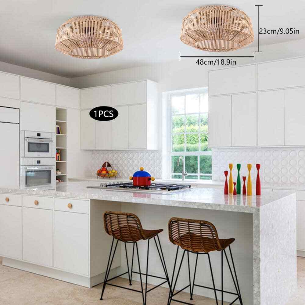 18.9 in. Brown Rattan Caged Bladeless Ceiling Fan w/ Reversible Motor & Remote 