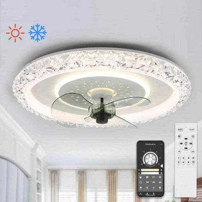 Bella Depot 20 in Crystal White Ceiling Fan LED Light Fandelier w/ Remote 