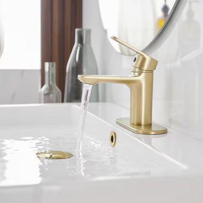 BWE 1-Handle 1-Hole Bathroom Drip-Free Sink Faucet in Brushed Gold A-96043-BG
