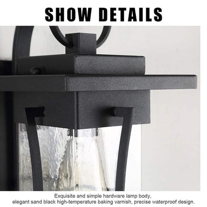 1-Light Black Waterproof Outdoor/Indoor Wall Sconce Glass Shade for Yards Garden