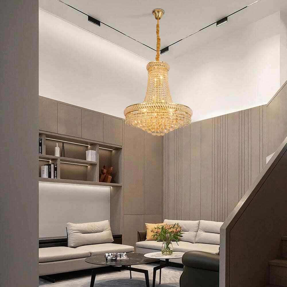 14-Light Golden France Empire Style Modern K9 Crystal Raindrop Chandelier Light