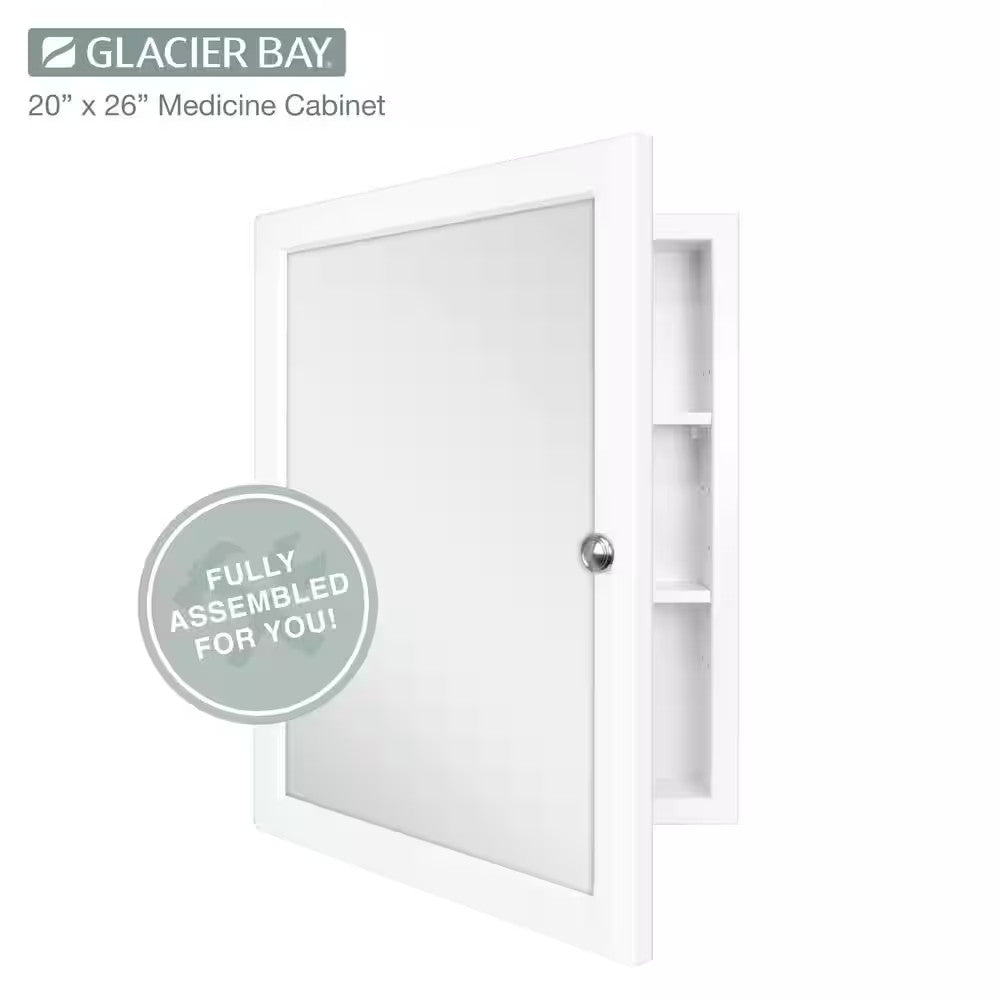 20 x 26 Framed Recessed or Surface-Mount Bathroom Medicine Cabinet Mirror White
