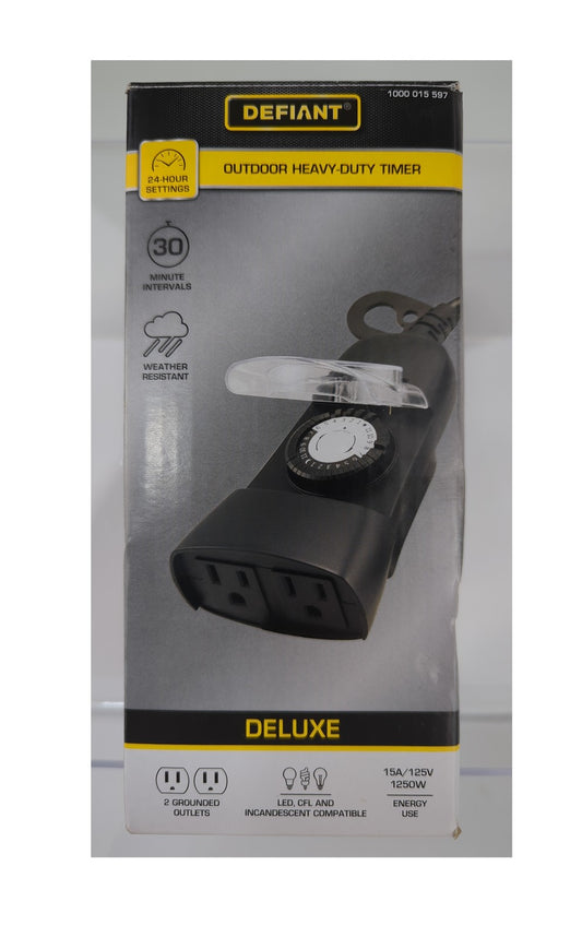 Defiant 15 Amp 24-Hour Outdoor Plug-In Mechanical Timer 2-Grounded Outlets Black