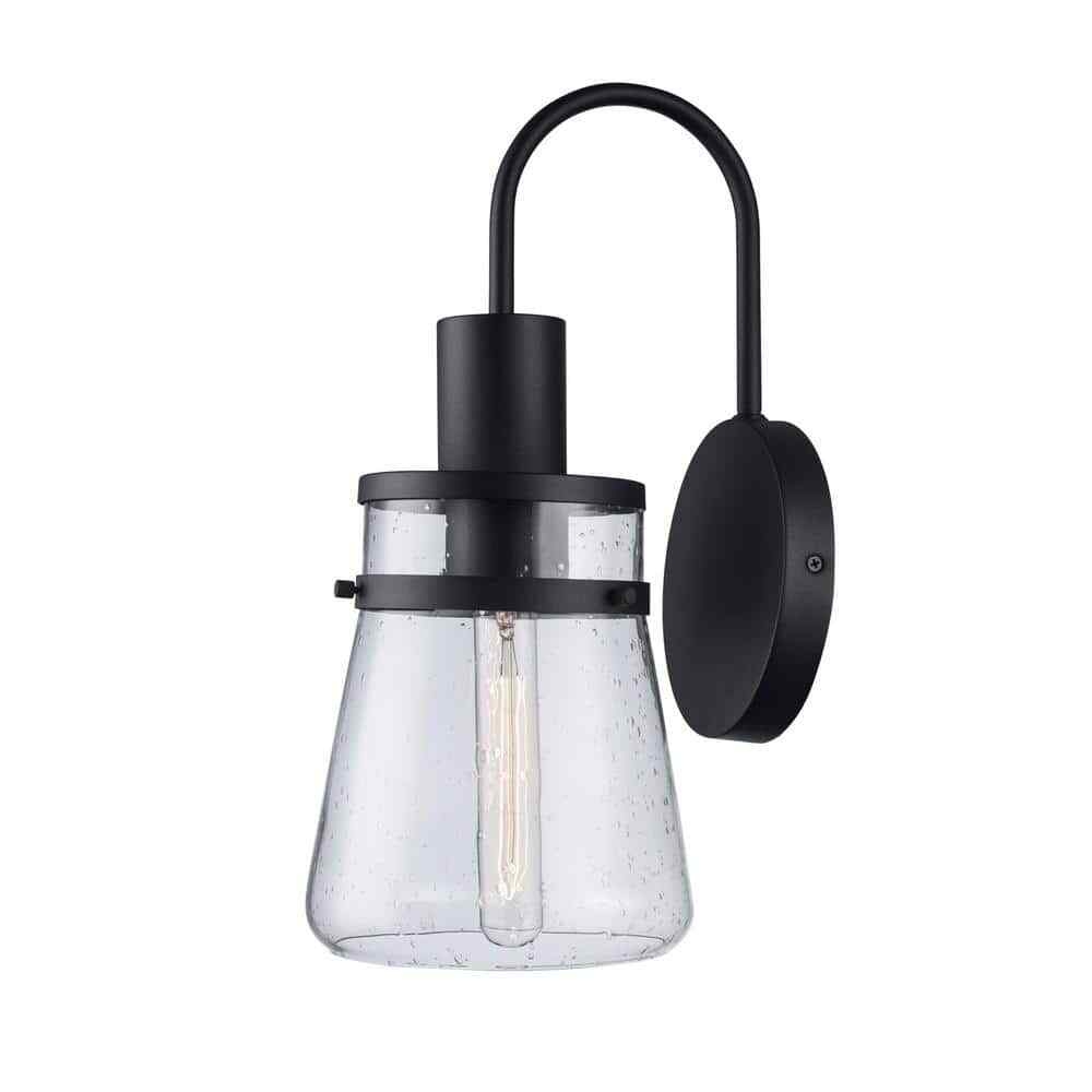 Bel Air Lighting 1 Light Black Outdoor Wall Light Fixture with Seeded Glass