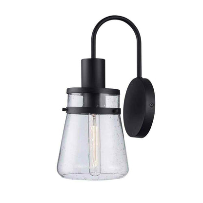 Bel Air Lighting 1 Light Black Outdoor Wall Light Fixture with Seeded Glass