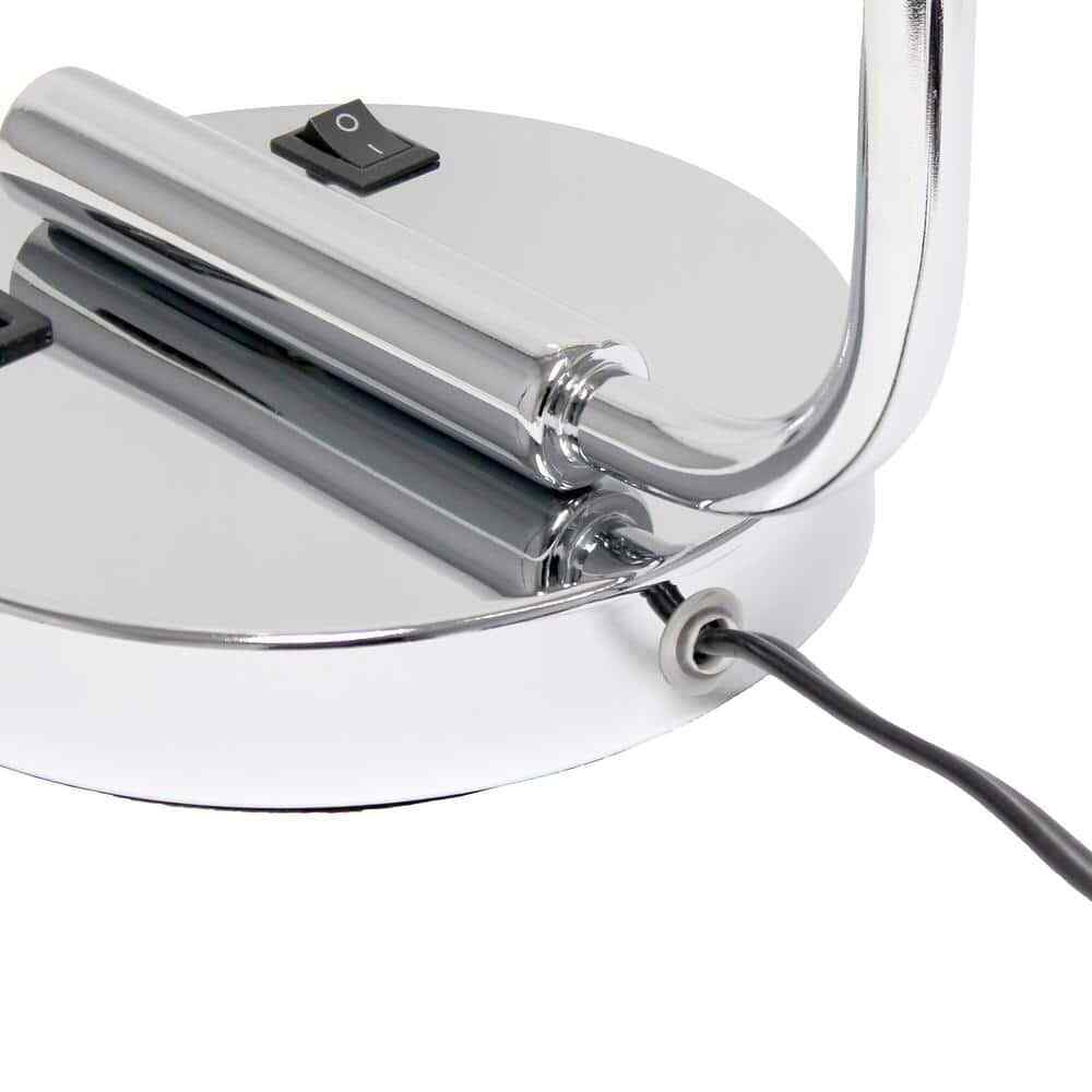 18.8 In. Chrome Industrial Iron Lantern Table Lamp w/ Glass Shade and USB Port 
