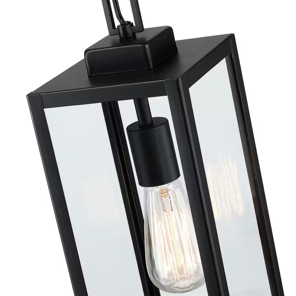 Alfa 1-Light Matte Black Outdoor Hanging Lantern Pendant Light with Clear Glass
