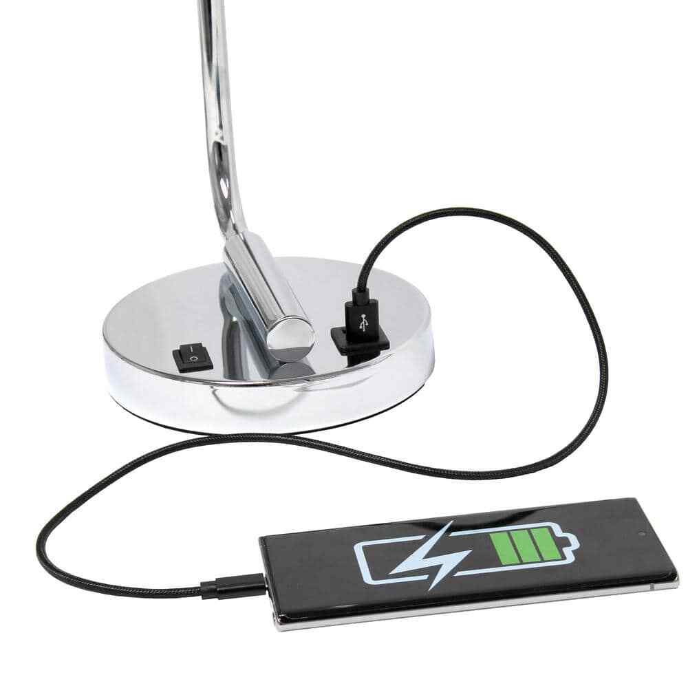 18.8 In. Chrome Industrial Iron Lantern Table Lamp w/ Glass Shade and USB Port 