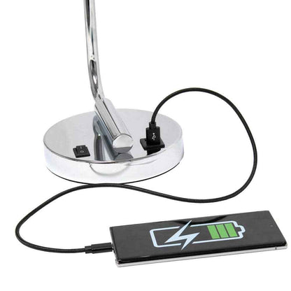 18.8 In. Chrome Industrial Iron Lantern Table Lamp w/ Glass Shade and USB Port 