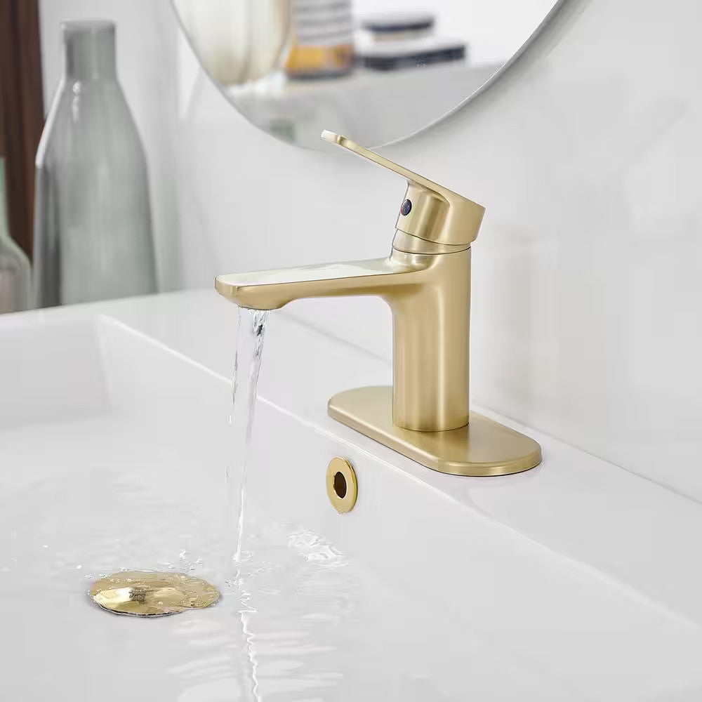 BWE 1-Handle 1-Hole Bathroom Drip-Free Sink Faucet in Brushed Gold A-96043-BG