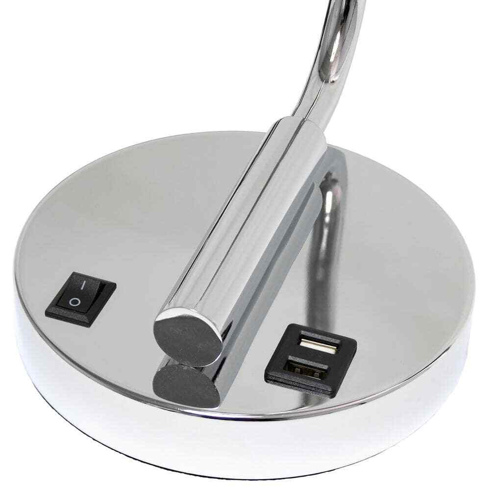 18.8 In. Chrome Industrial Iron Lantern Table Lamp w/ Glass Shade and USB Port 