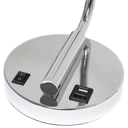 18.8 In. Chrome Industrial Iron Lantern Table Lamp w/ Glass Shade and USB Port 