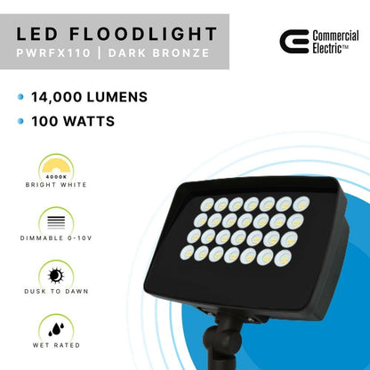 Commercial Electric 950W Equivalent LED Bronze Flood Light Dusk-to-Dawn