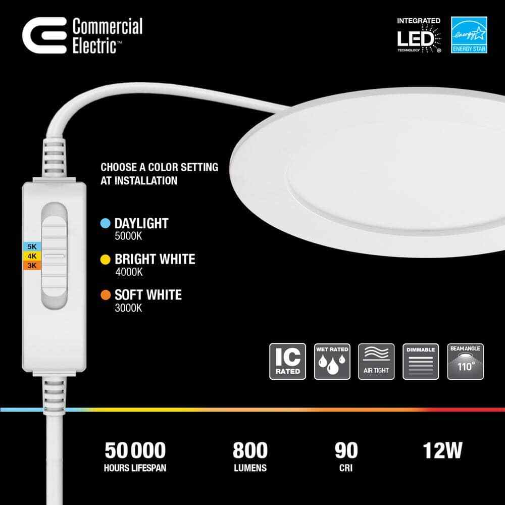 Commercial Electric 6 Pro LED Canless Recessed Light Adjustable CCT White