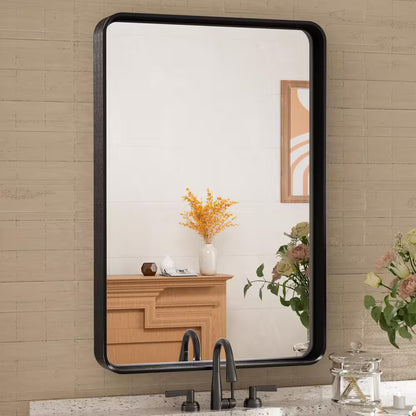 16 in. W x 24 in. H Aluminum Framed Wall Mount Bathroom Vanity Mirror in Black