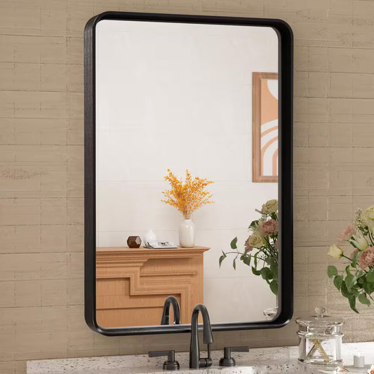 16 in. W x 24 in. H Aluminum Framed Wall Mount Bathroom Vanity Mirror in Black