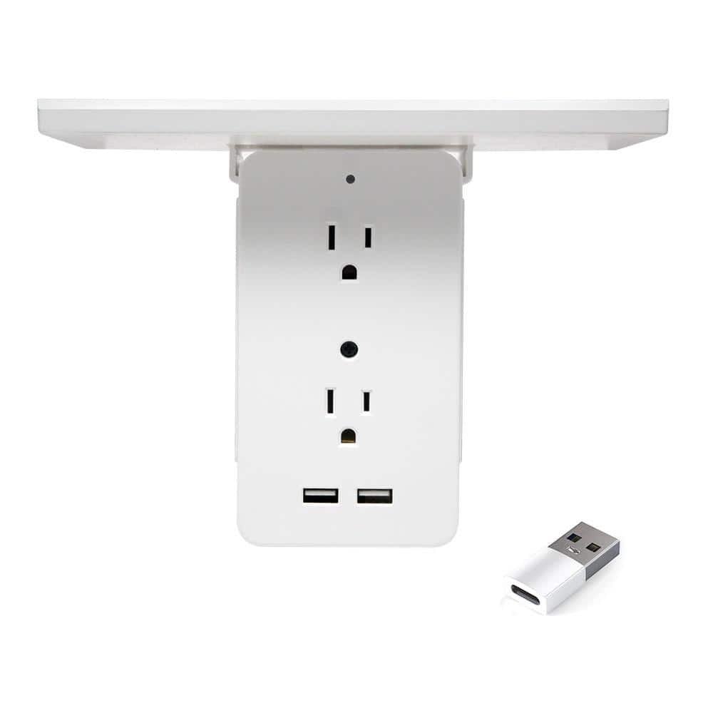 6-Outlet Cordless Wall Extender Shelf with 2 USB Ports and 1 USBC Adapter