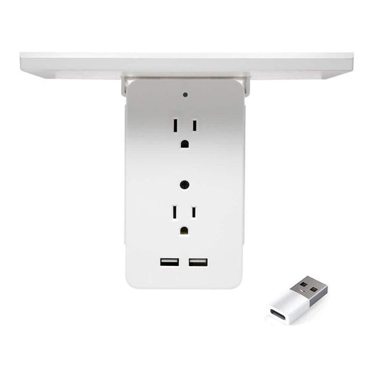 6-Outlet Cordless Wall Extender Shelf with 2 USB Ports and 1 USBC Adapter