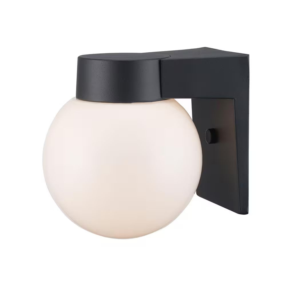 7 in. Black Outdoor Hardwired Wall Lantern Sconce with White Glass 4800 BK