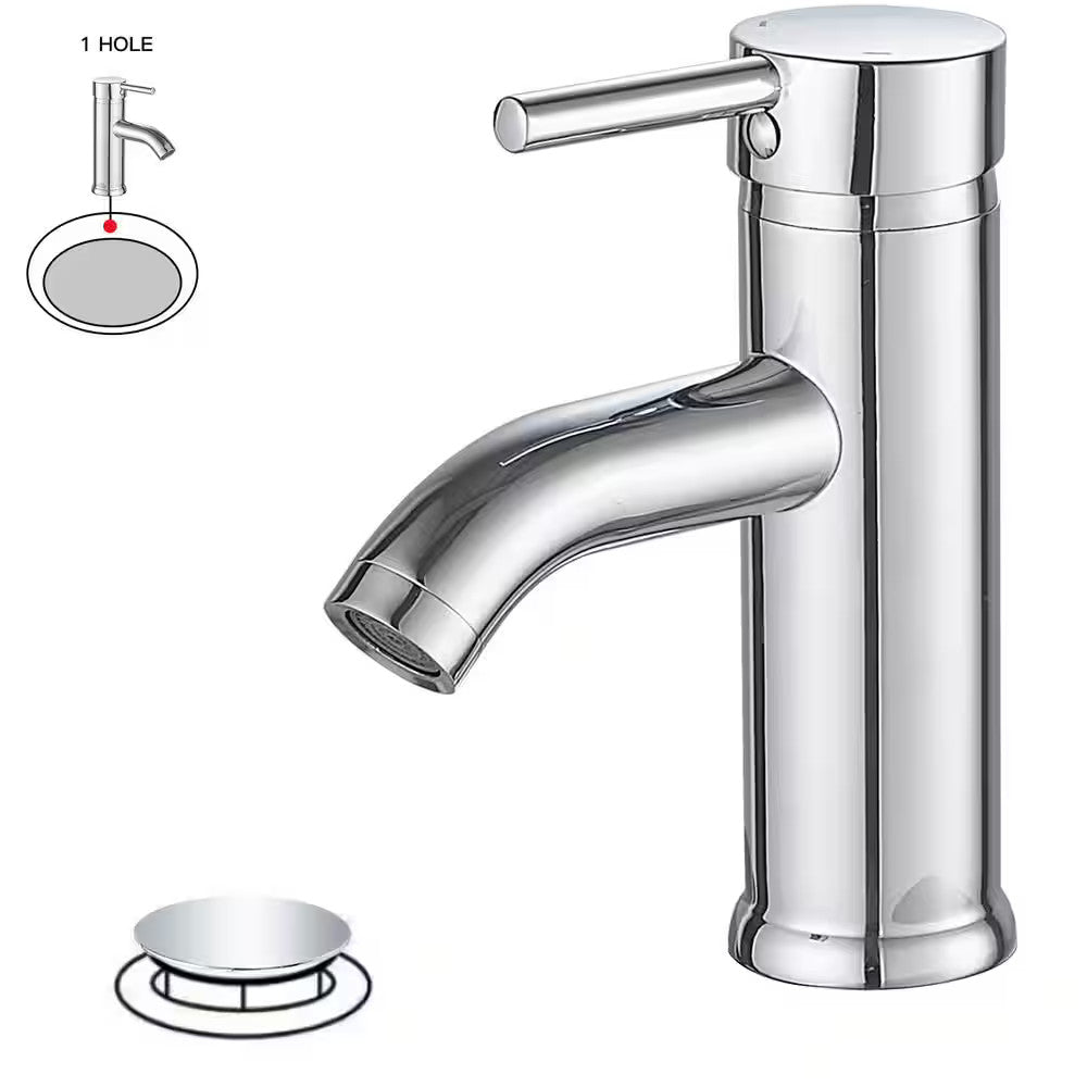 BWE Single Hole Single-Handle Bathroom Faucet With Pop Up Drain, Polished Chrome