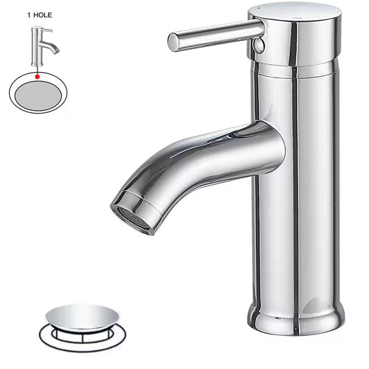 BWE Single Hole Single-Handle Bathroom Faucet With Pop Up Drain, Polished Chrome