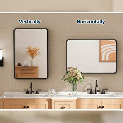 16 in. W x 24 in. H Aluminum Framed Wall Mount Bathroom Vanity Mirror in Black