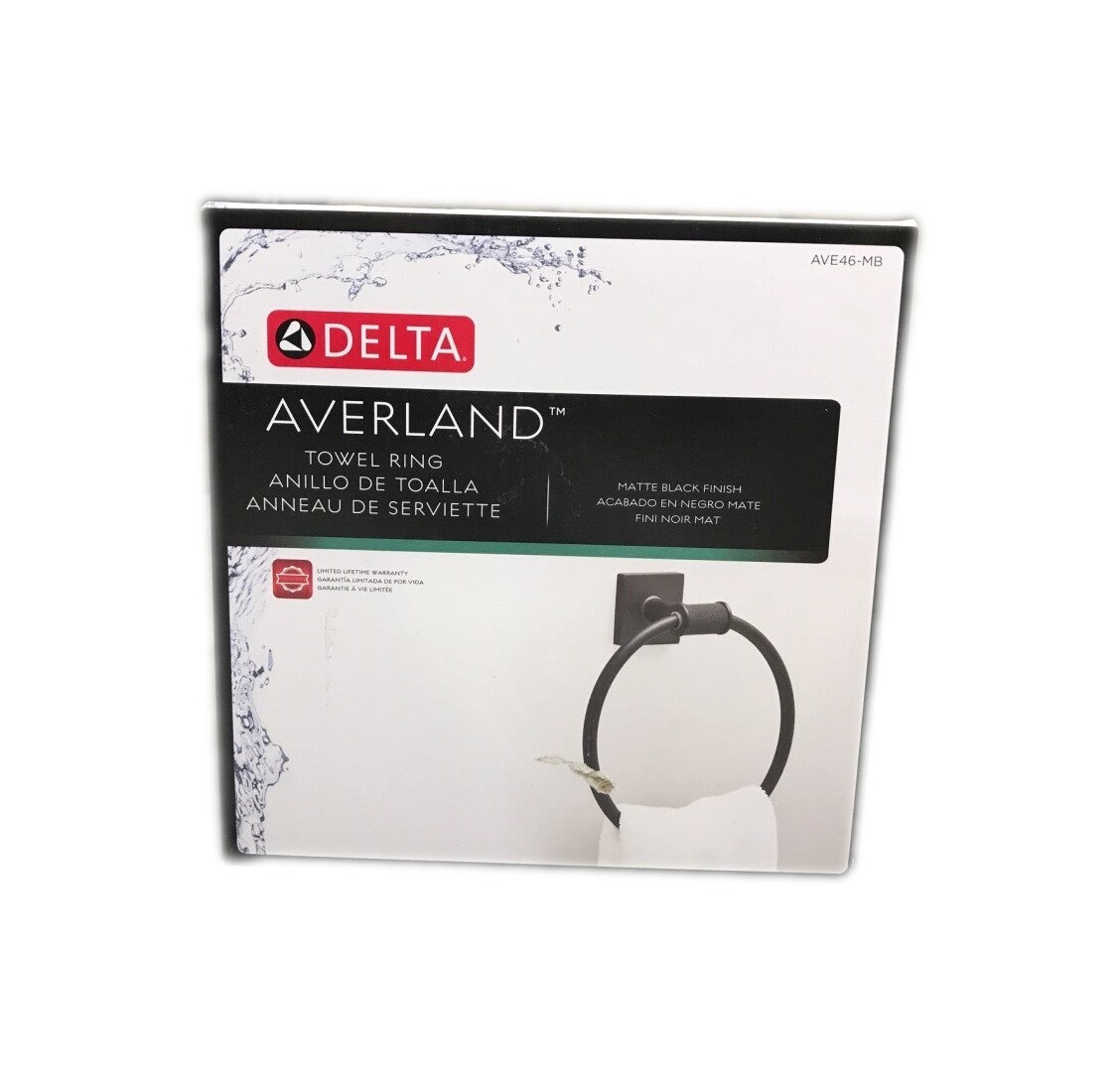 Delta Averland Wall Mount Round Towel Ring Bath Hardware Accessory - Matte Black