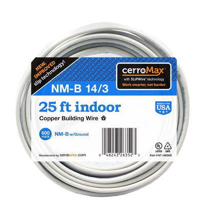 25 ft. 14/3 White Solid CerroMax SLiPWire Copper NM-B Wire