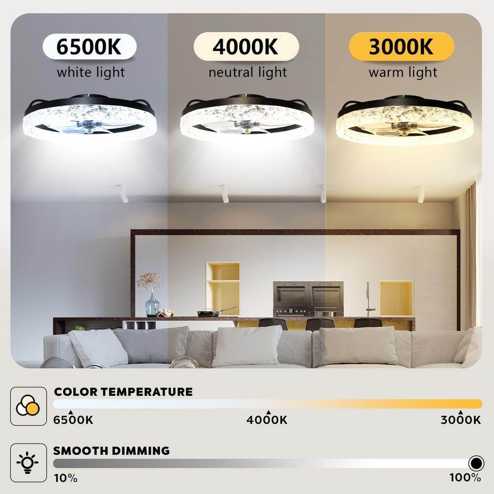 Ariskeen 20 in Black Crystal Ceiling w/ with Light & Remote Flush Mount Dimmable