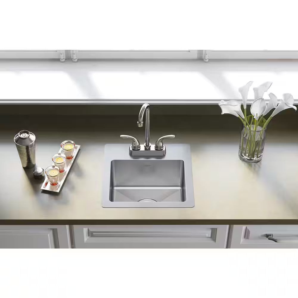 Crosstown 15" Drop-In/Undermount Single Stainless Steel Kitchen Sink + Faucet