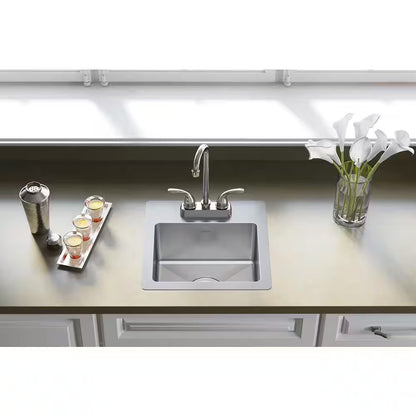 Crosstown 15" Drop-In/Undermount Single Stainless Steel Kitchen Sink + Faucet