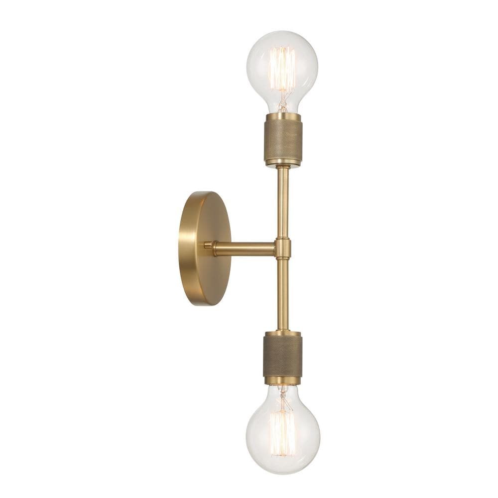 6.37 in. Maxim 2-Light Lacquered Brass Minimalist Wall Sconce with Exposed Bulbs