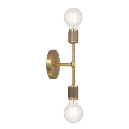 6.37 in. Maxim 2-Light Lacquered Brass Minimalist Wall Sconce with Exposed Bulbs
