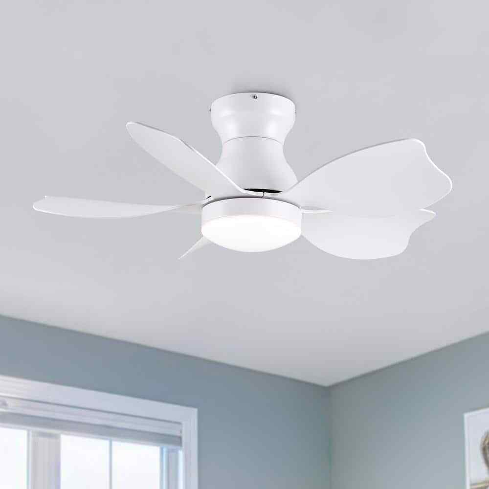 30 in. Dimmable LED White Flush Mount Ceiling Fan w/ Remote Reversible DC Motor 