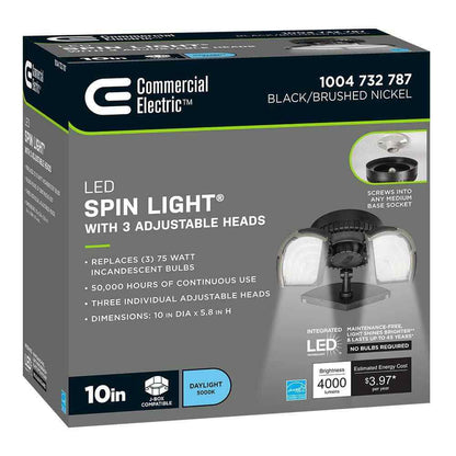 Commercial Electric Flush Mount Ceiling Light 10" LED Output 4000 Lumens Black