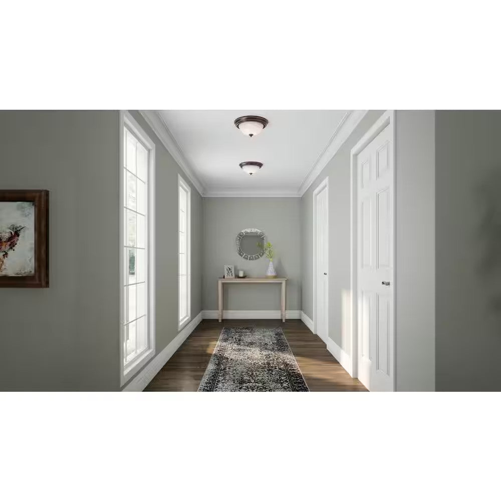 12.75 in. 2-Light Bronze Flush Mount Ceiling Light w/Tea-Stained Glass (2-Pack)
