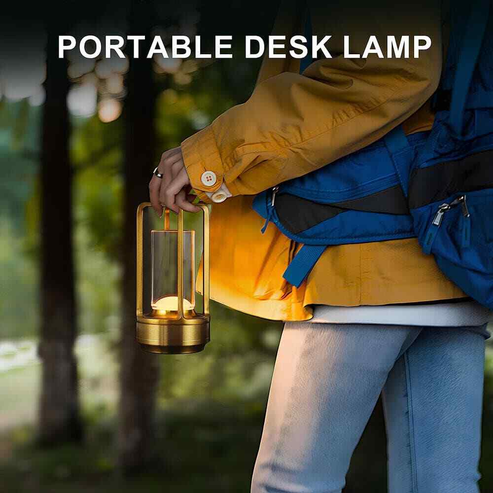 7 in. Outdoor/Indoor Dimmable Touch Control Industrial Gold Portable Table Lamp