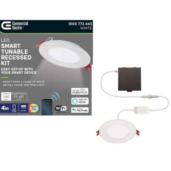 Commercial Electric Hubspace LED 4" Round Smart RBG Canless Recessed Light 