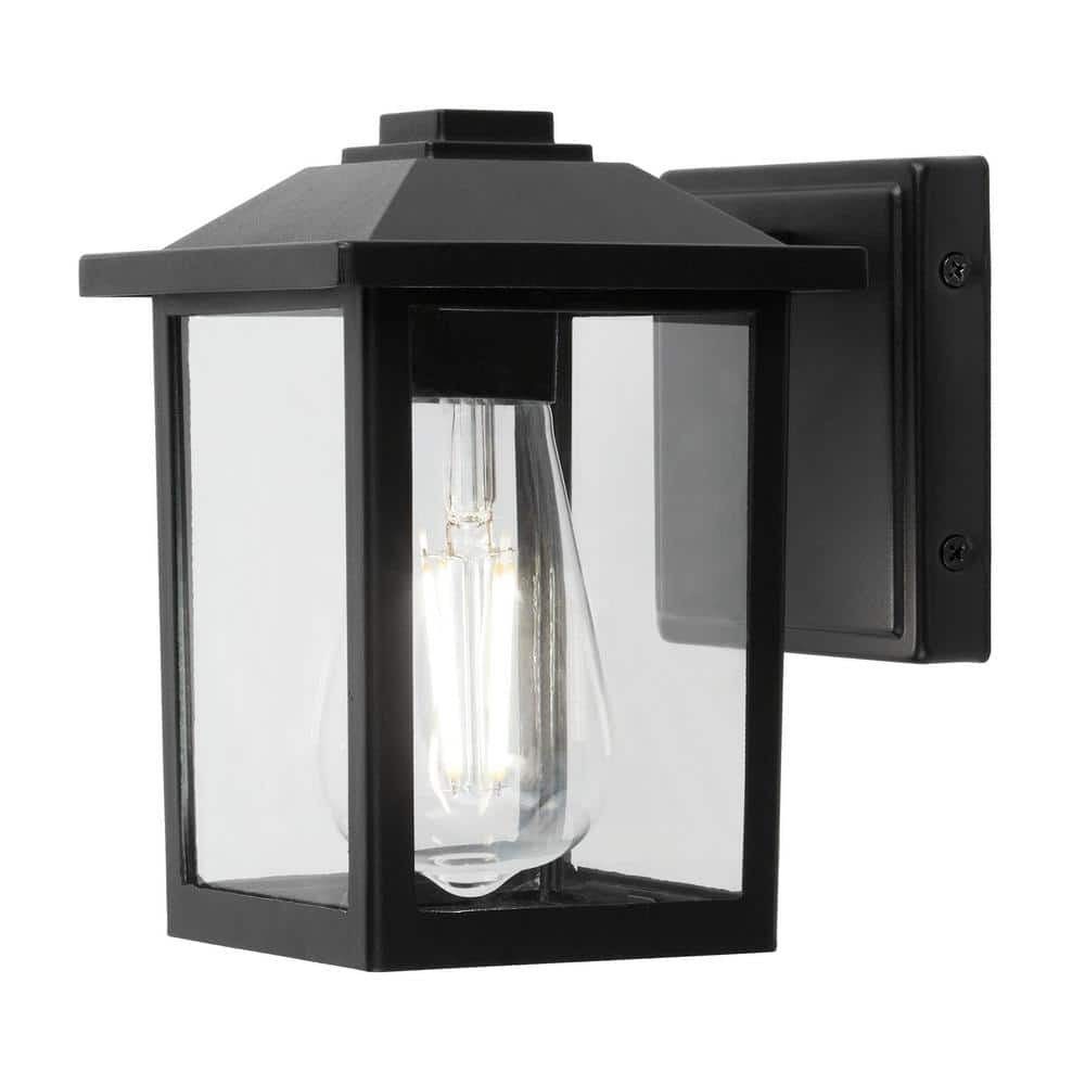 1-Light 7" Black Hardwired Classic Outdoor Wall Light Lantern Sconce Clear Glass