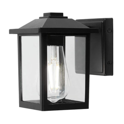 1-Light 7" Black Hardwired Classic Outdoor Wall Light Lantern Sconce Clear Glass