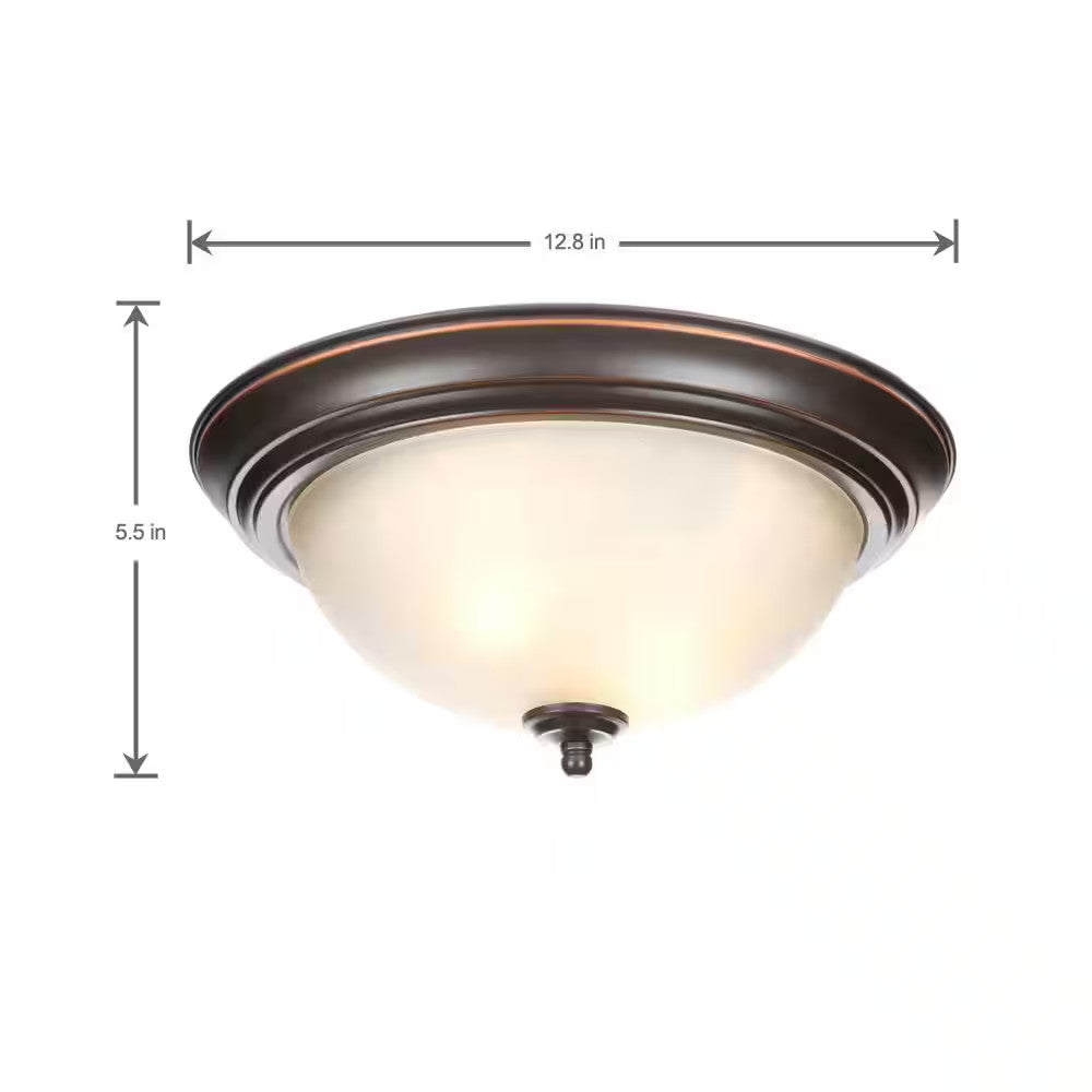 12.75 in. 2-Light Bronze Flush Mount Ceiling Light w/Tea-Stained Glass (2-Pack)
