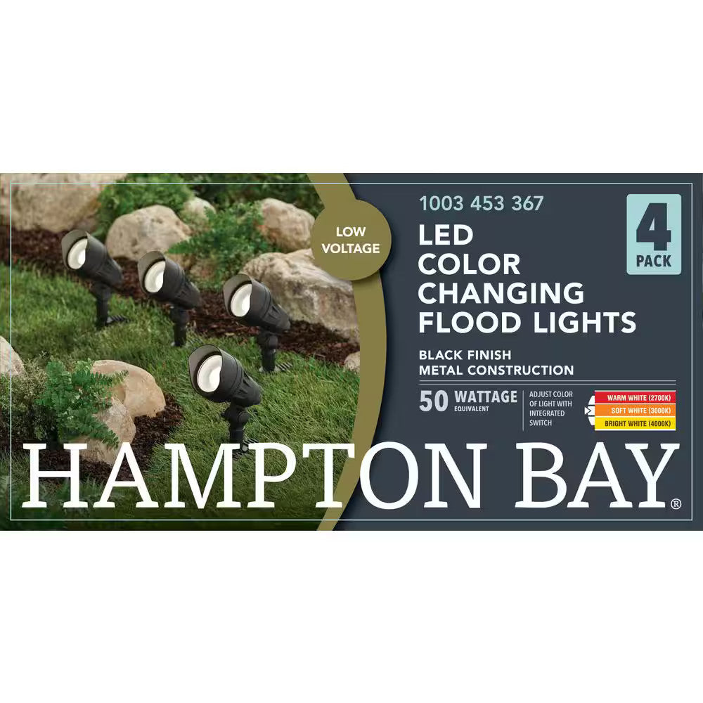 4 Pack Flood Light Hampton Bay Low-Voltage Black 9 W Adjustable White Light 390